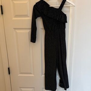 Elegant fancy girls one shoulder black shimmery glittery romper size 8 zara
